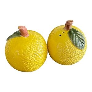 Omnibus Lemon Salt & Pepper Shakers, Bright Yellow w/Green Leaf, Vintage.